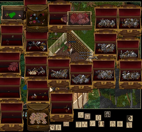 Downstairs, full wall of chests on back as well as in main room hidden by tree (3 rows)